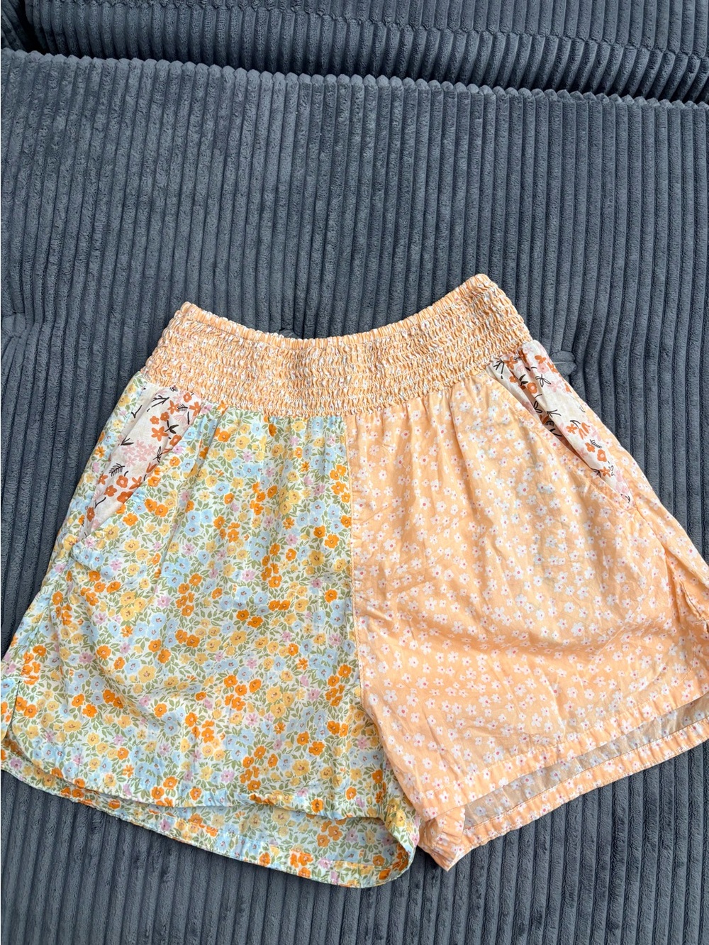 American Eagle Outfitters Peach & Floral Patchwork High-Waist Shorts